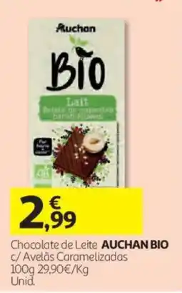 Auchan Chocolate de leite auchan bio c/ avelãs caramelizadas promoção