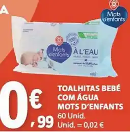 E.Leclerc toalhitas bebé com água mots d'enfants promoção