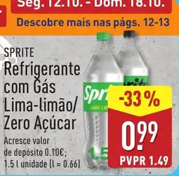 ALDI Sprite Refrigerante com Gás Lima-limão/ Zero Açúcar promoção