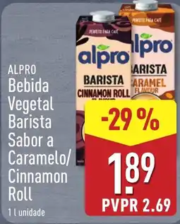 ALDI Alpro bebida vegetal barista sabor a caramelo/cinnamon roll promoção