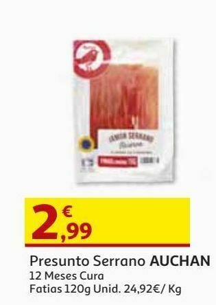 Auchan Presunto serrano auchan:cura 12 meses fatias 120 g promoção