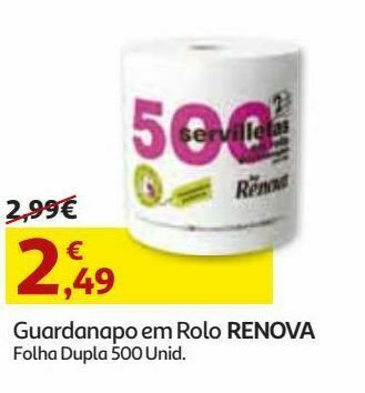 Auchan Guardanapo em rolo renova:folha dupla 500un promoção