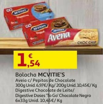 Auchan Bolacha digestive mcvitie's:doses'to go'choc negro 6x33.3g promoção