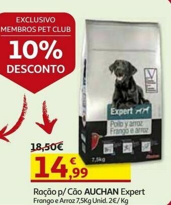 Auchan Ração cão auchan:expert frango e arroz 7.5kg promoção