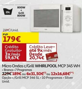 Auchan Micro ondas c/grill whirlpool promoção