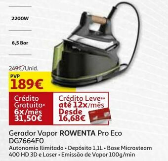 Auchan Gerador vapor rowenta:pro eco autonomia ilimitada dg7664f0 promoção