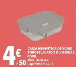 E.Leclerc Caixa hermetica de vidro borossilicato 2 divisórias promoção