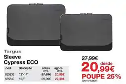 Staples Targus Sleeve Cypress ECO promoção