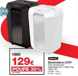 Staples Fellowes destruidora lx70 promoção