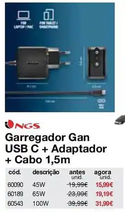 Staples Garregador Gan USB C + Adaptador + Cabo 1,5m promoção