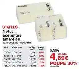 Staples Staples notas aderentes amarelas promoção