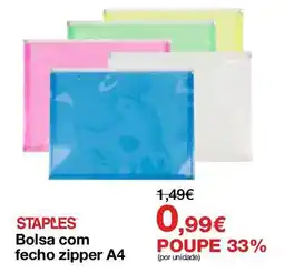Staples Bolsa com fecho zipper A4 promoção