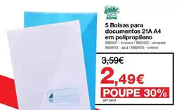 Staples Bolsas para documentos 21A A4 em polipropileno promoção