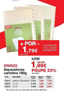 Staples Staples separadores cartolina 180g promoção