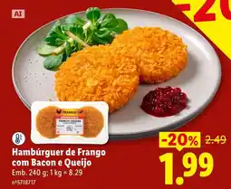 Lidl Frango hambúrguer de frango com bacon e queijo promoção