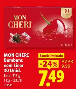 Lidl mon chéri bombons com licor promoção