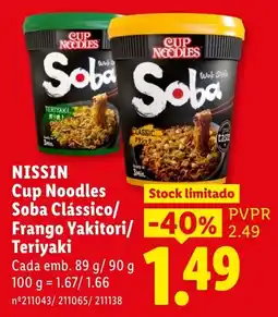 Lidl Nissin cup noodles soba clássico/frango yakitori/teriyaki promoção