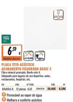 Obramat Placa teto acústico acabamento fissurado basic 2 promoção