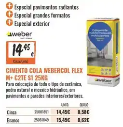 Obramat Cimento cola webercol flex promoção