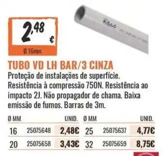 Tubo vd lh bar/3 cinza
