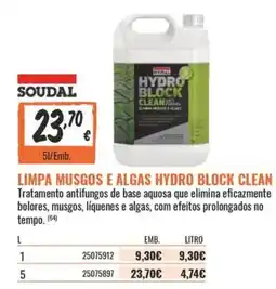 Obramat soudal limpa musgos e algas hydro block clean promoção