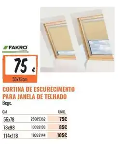 Obramat Cortina de escurecimento para janela de telhado Fakro Bege promoção