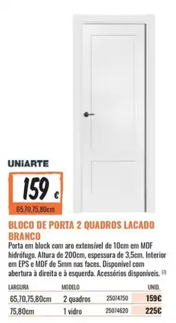 Obramat bloco de porta 2 quadros lacado branco promoção