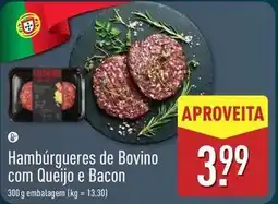 ALDI com - hambúrgueres de bovino com queijo e bacon promoção