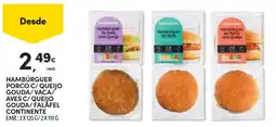 Continente Hambúrger porco c/ queijo gouda/ vaca/ aves c/ queijo gouda/ faláfel continente promoção