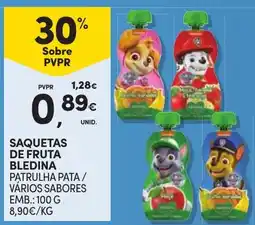Continente saquetas de fruta bledina patrulha pato / vários sabores promoção