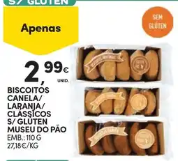 Continente Biscoitos canela/ laranja/ classicos s/ gluten museu do pão promoção