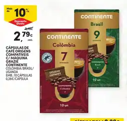 Continente Cápsulas de café origens compatíveis c/ máquina grazie continente colômbia/brasil/uganda promoção