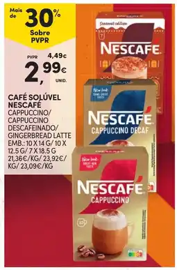 Continente Café solúvel nescafé cappuccino/ cappuccino descafeinado/ gingerbread latte promoção