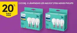 Continente Conj. 3 lâmpadas led A60 E27 2700/4000k philips promoção