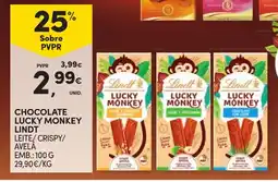 Continente Chocolate lucky monkey lindt leite crispy avelã promoção