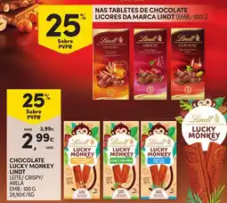 Continente Chocolate lucky monkey lindt leite/ crispy/ avelã promoção