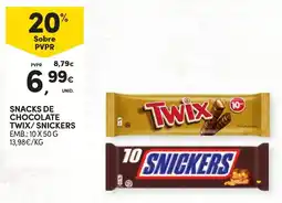 Continente Snacks de chocolate twix / snickers promoção