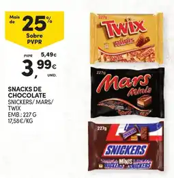 Continente snacks de chocolate snickers/ mars/ twix promoção