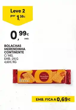 Continente Bolachas merendinha continente c/ mel promoção