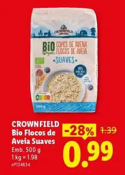 Lidl CROWNFIELD Bio Flocos de Aveia Suaves promoção
