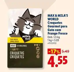 Lidl MAX & MILA'S WORLD Croquetes Gourmet para Gato com Frango Fresco promoção