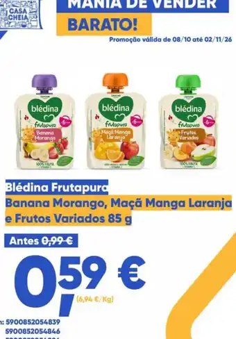 Blédina Frutapura Banana Morango, Maçã Manga Laranja e Frutos Variados