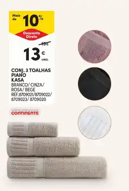Continente Conj. 3 toalhas piano kasa branco/ cinza/ rosa/bege promoção