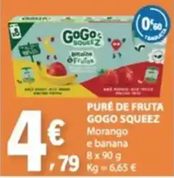 E.Leclerc puré de fruta gogo squeeze morango e banana promoção