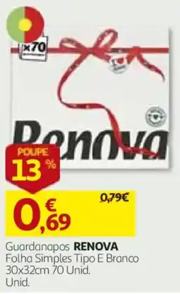 Auchan Guardanapos RENOVA Folha Simples Tipo E Branco promoção