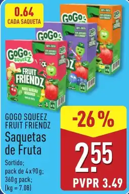 ALDI gogo squeeze fruit friendz saquetas de fruta promoção