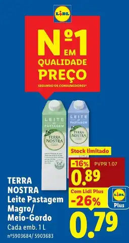 Lidl Terra nostra leite pastagem magro/meio-gordo promoção