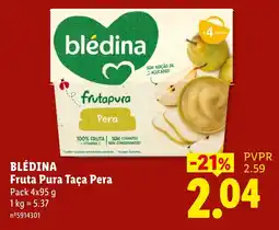 Lidl Blédina fruta pura taça pera promoção