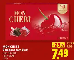 Lidl mon chéri bombons com licor promoção