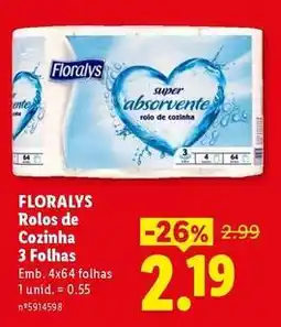 Lidl Floralys - rolos de cozinha 3 folhas promoção